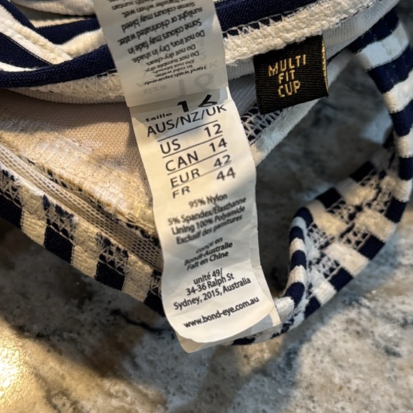 Bond Eye | One Piece Striped Tummy Control Padded Swimsuit in White Blue Size 12 - Picture 11 of 13